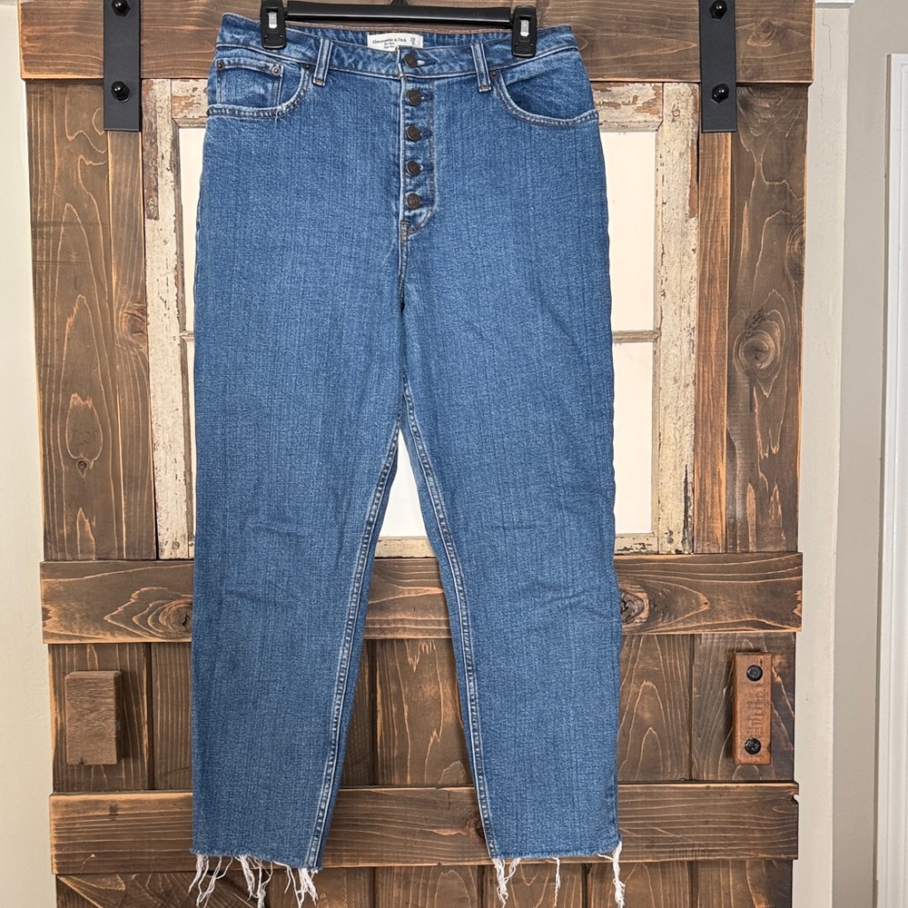 Abercrombie & Fitch Women's High-Rise Button-Fly Ankle Jeans in Medium Blue